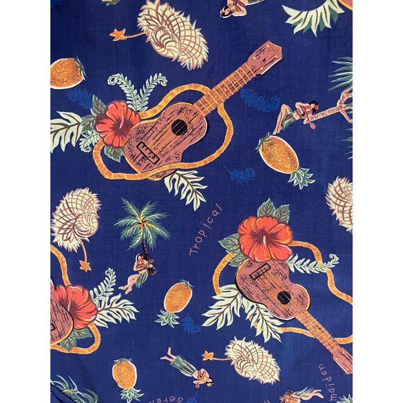 1950’s style Hawaiian shirt L ukelele hula girl pineapple lei VLV rockabilly - Picture 7 of 7